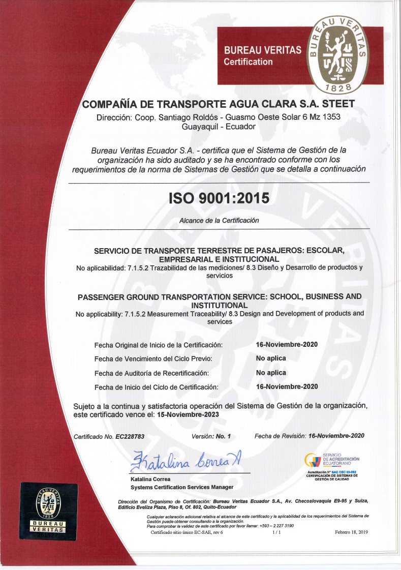 🥇 Certificación ISO 9001:2015 🚌🚐🚗TACSA Grupo De Transportes Melena